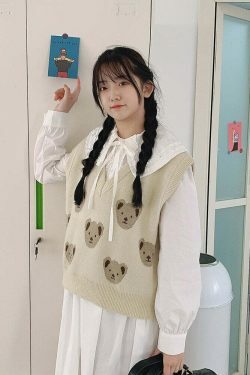 Kare Bear Printed Vest - Y2K Fashion Coquette Aesthetic Grunge Style Cute Tops Pastel Goth