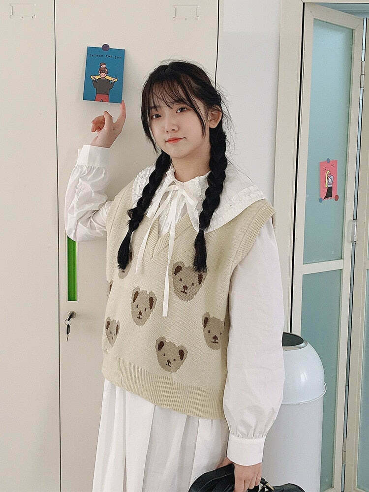 Kare Bear Printed Vest - Y2K Fashion Coquette Aesthetic Grunge Style Cute Tops Pastel Goth Kare Bear Printed Vest - Y2K Fashion Coquette Aesthetic Grunge Style Cute Tops Pastel Goth