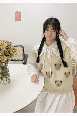 Kare Bear Printed Vest - Y2K Fashion Coquette Aesthetic Grunge Style Cute Tops Pastel Goth