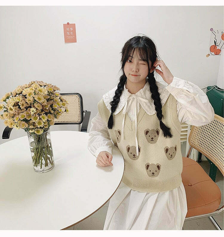 Kare Bear Printed Vest - Y2K Fashion Coquette Aesthetic Grunge Style Cute Tops Pastel Goth Kare Bear Printed Vest - Y2K Fashion Coquette Aesthetic Grunge Style Cute Tops Pastel Goth