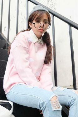 Kawaii Clouds Soft Sweater - Y2K Aesthetic Fashion for Women - Coquette & Grunge Style Tops