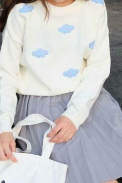 Kawaii Clouds Soft Sweater - Y2K Aesthetic Fashion for Women - Coquette & Grunge Style Tops