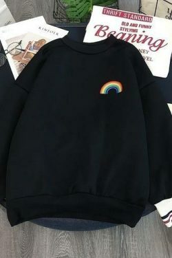 Kawaii Rainbow Embroidered Sweatshirt - Y2K Aesthetic Coquette Fashion for Women