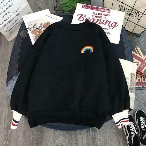Kawaii Rainbow Embroidered Sweatshirt - Y2K Aesthetic Coquette Fashion for Women Kawaii Rainbow Embroidered Sweatshirt - Y2K Aesthetic Coquette Fashion for Women
