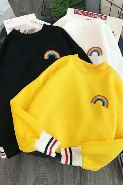 Kawaii Rainbow Embroidered Sweatshirt - Y2K Aesthetic Coquette Fashion for Women