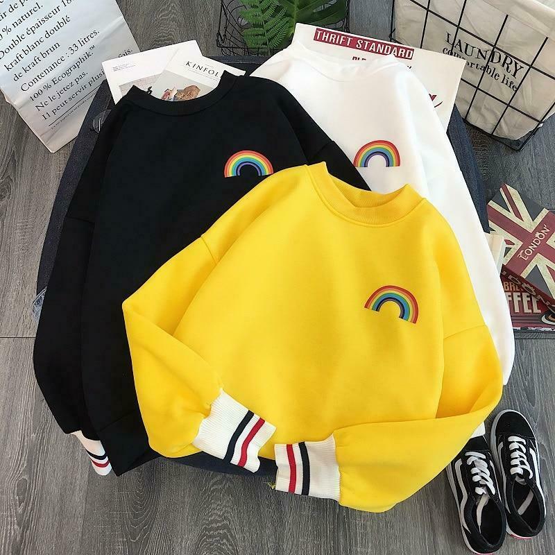 Kawaii Rainbow Embroidered Sweatshirt - Y2K Aesthetic Coquette Fashion for Women Kawaii Rainbow Embroidered Sweatshirt - Y2K Aesthetic Coquette Fashion for Women