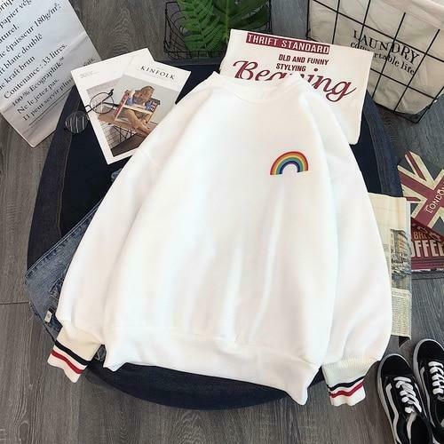 Kawaii Rainbow Embroidered Sweatshirt - Y2K Aesthetic Coquette Fashion for Women Kawaii Rainbow Embroidered Sweatshirt - Y2K Aesthetic Coquette Fashion for Women