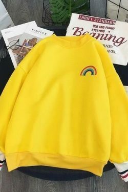 Kawaii Rainbow Embroidered Sweatshirt - Y2K Aesthetic Coquette Fashion for Women