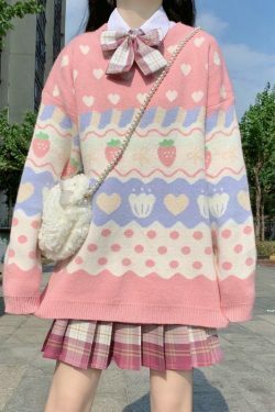 Kawaii Strawberry Sweater: Y2K Fashion with a Cute and Coquette Aesthetic Touch