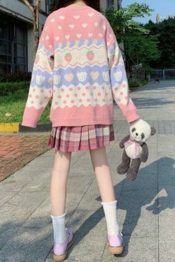 Kawaii Strawberry Sweater: Y2K Fashion with a Cute and Coquette Aesthetic Touch