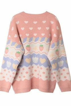 Kawaii Strawberry Sweater: Y2K Fashion with a Cute and Coquette Aesthetic Touch