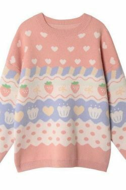 Kawaii Strawberry Sweater: Y2K Fashion with a Cute and Coquette Aesthetic Touch