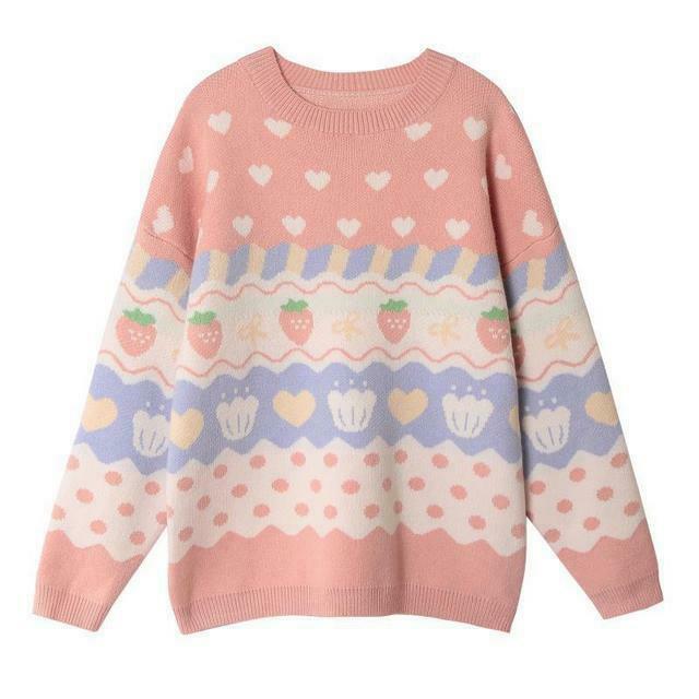 Kawaii Strawberry Sweater: Y2K Fashion with a Cute and Coquette Aesthetic Touch Kawaii Strawberry Sweater: Y2K Fashion with a Cute and Coquette Aesthetic Touch