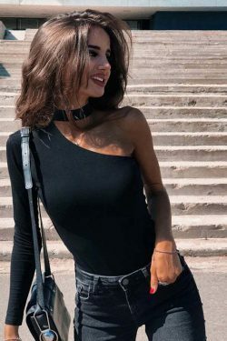 Keilani One Shoulder Bodysuit - Y2K Fashion Top for Coquette Aesthetic with a Touch of Grunge Style