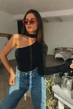 Keilani One Shoulder Bodysuit - Y2K Fashion Top for Coquette Aesthetic with a Touch of Grunge Style