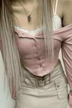 Lace Patchwork Pink Knit Crop Top - Y2K Fashion Aesthetic for Women - Coquette Style Grunge Outfits