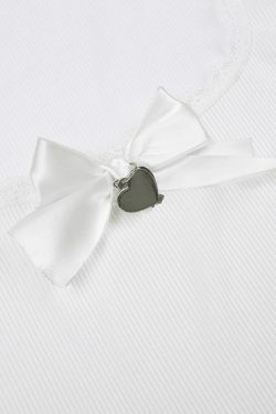Lace Trim Bow White Tank Top - Y2K Aesthetic Coquette Grunge Pastel Goth