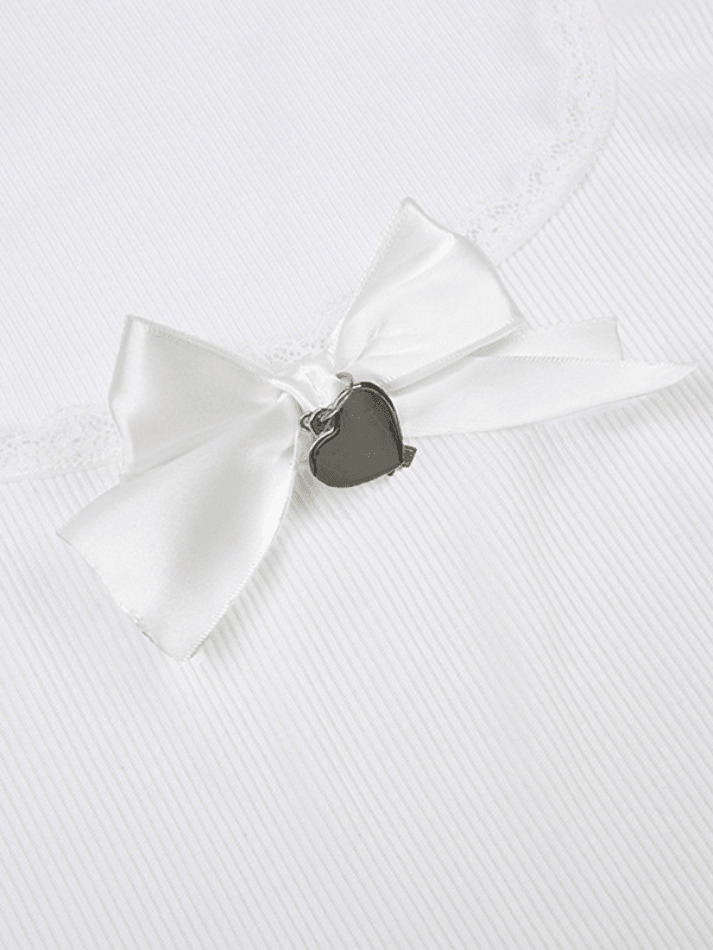 Lace Trim Bow White Tank Top - Y2K Aesthetic Coquette Grunge Pastel Goth Lace Trim Bow White Tank Top - Y2K Aesthetic Coquette Grunge Pastel Goth