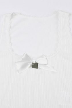 Lace Trim Bow White Tank Top - Y2K Aesthetic Coquette Grunge Pastel Goth