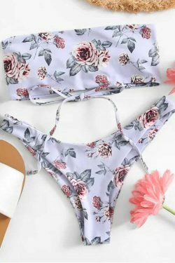 Lavender Floral Bandeau Bikini Set - Y2K Fashion Swimwear for Women