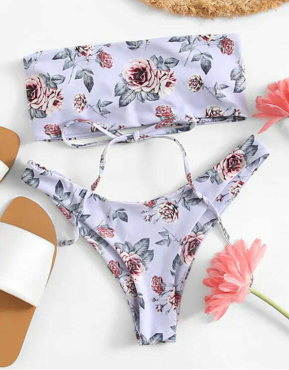 Lavender Floral Bandeau Bikini Set - Y2K Fashion Swimwear for Women Lavender Floral Bandeau Bikini Set - Y2K Fashion Swimwear for Women