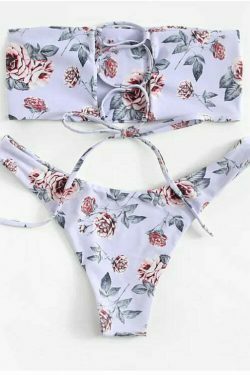 Lavender Floral Bandeau Bikini Set - Y2K Fashion Swimwear for Women