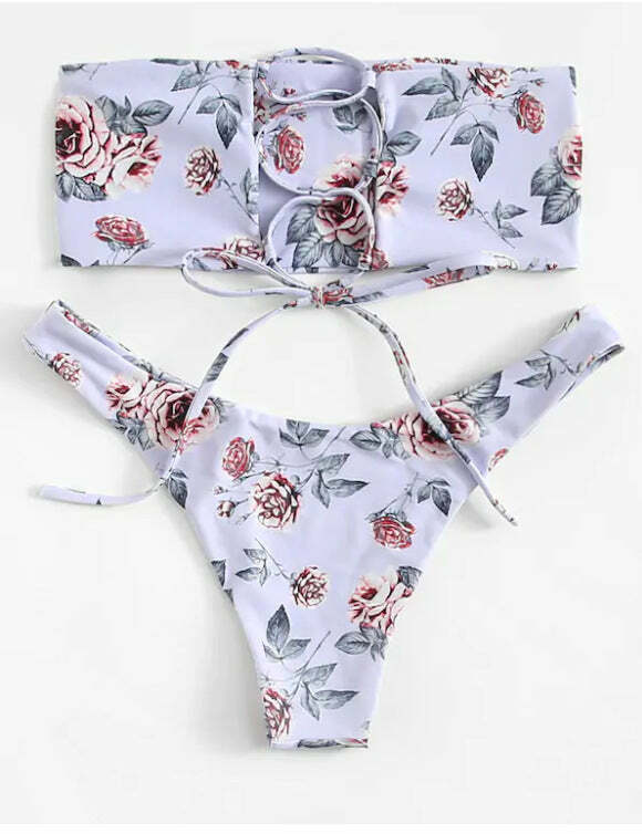 Lavender Floral Bandeau Bikini Set - Y2K Fashion Swimwear for Women Lavender Floral Bandeau Bikini Set - Y2K Fashion Swimwear for Women