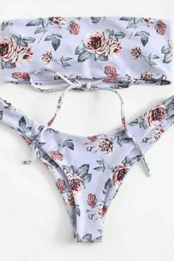 Lavender Floral Bandeau Bikini Set - Y2K Fashion Swimwear for Women