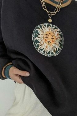 Le Soleil Sweatshirt - Y2K Aesthetic Coquette Fashion - Grunge Style Cute Tops & Cargo Skirt