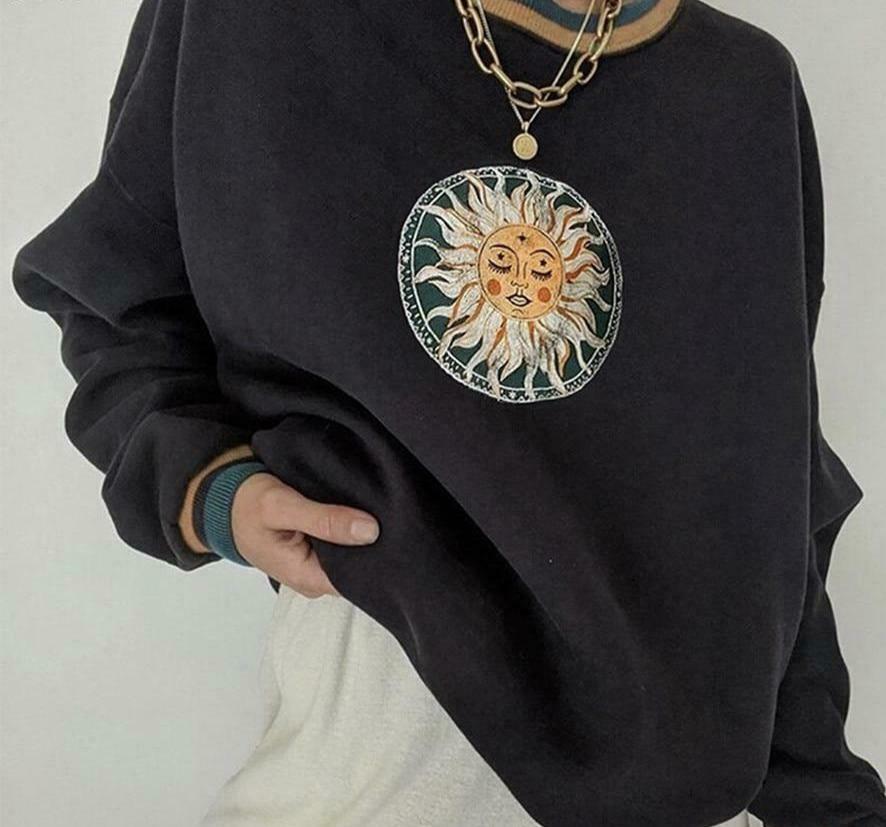 Le Soleil Sweatshirt - Y2K Aesthetic Coquette Fashion - Grunge Style Cute Tops & Cargo Skirt