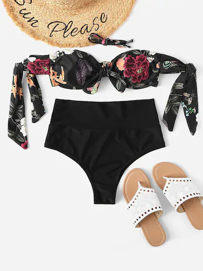 Leaf Print Bikini Set with Tie Shoulders - Y2K Fashion Swimwear for Women Leaf Print Bikini Set with Tie Shoulders - Y2K Fashion Swimwear for Women