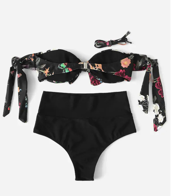 Leaf Print Bikini Set with Tie Shoulders - Y2K Fashion Swimwear for Women Leaf Print Bikini Set with Tie Shoulders - Y2K Fashion Swimwear for Women