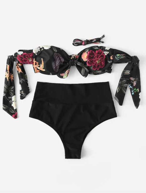 Leaf Print Bikini Set with Tie Shoulders - Y2K Fashion Swimwear for Women Leaf Print Bikini Set with Tie Shoulders - Y2K Fashion Swimwear for Women