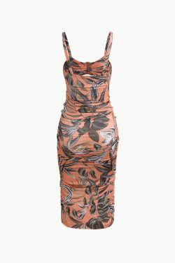 Leaves Print Cut Out Midi Dress - Y2K Fashion with Coquette Aesthetic and Grunge Style