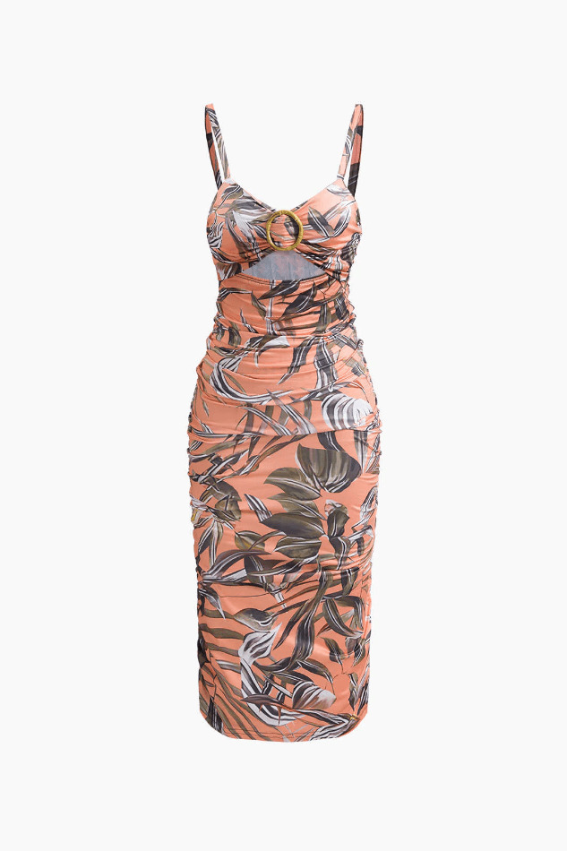 Leaves Print Cut Out Midi Dress - Y2K Fashion with Coquette Aesthetic and Grunge Style Leaves Print Cut Out Midi Dress - Y2K Fashion with Coquette Aesthetic and Grunge Style