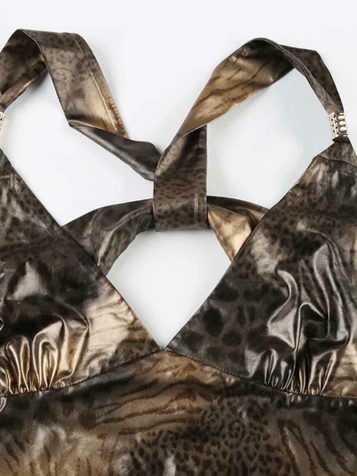 Leopard Print Backless Tank Top - Y2K Aesthetic Fashion for Women - Coquette Style Grunge Outfit Leopard Print Backless Tank Top - Y2K Aesthetic Fashion for Women - Coquette Style Grunge Outfit