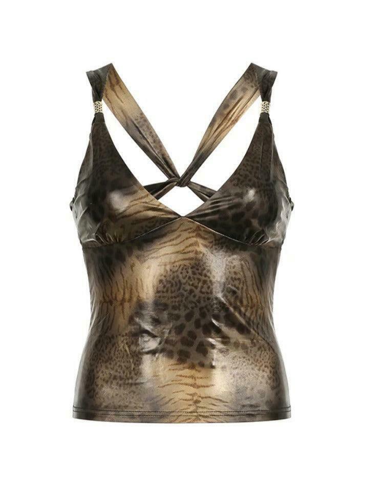 Leopard Print Backless Tank Top - Y2K Aesthetic Fashion for Women - Coquette Style Grunge Outfit Leopard Print Backless Tank Top - Y2K Aesthetic Fashion for Women - Coquette Style Grunge Outfit