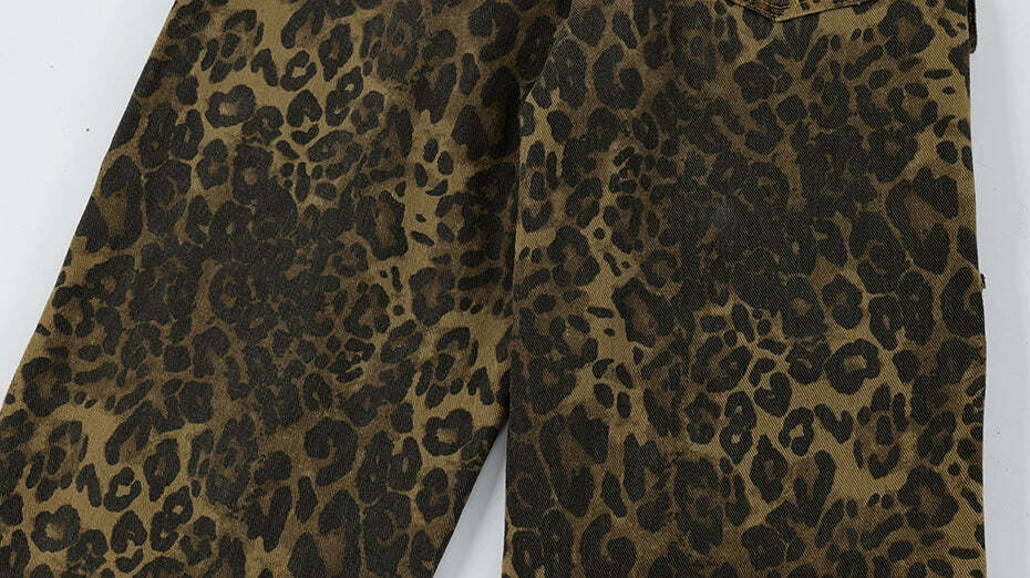 Leopard Print Cargo Jeans - Y2K Fashion Statement with Coquette Aesthetic and Grunge Style Leopard Print Cargo Jeans - Y2K Fashion Statement with Coquette Aesthetic and Grunge Style