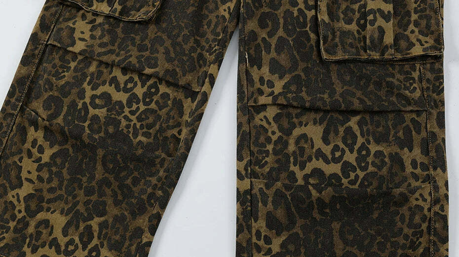 Leopard Print Cargo Jeans - Y2K Fashion Statement with Coquette Aesthetic and Grunge Style Leopard Print Cargo Jeans - Y2K Fashion Statement with Coquette Aesthetic and Grunge Style