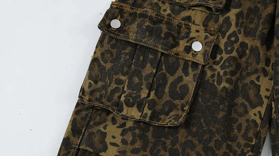 Leopard Print Cargo Jeans - Y2K Fashion Statement with Coquette Aesthetic and Grunge Style Leopard Print Cargo Jeans - Y2K Fashion Statement with Coquette Aesthetic and Grunge Style