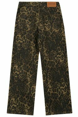 Leopard Print Cargo Jeans - Y2K Fashion Statement with Coquette Aesthetic and Grunge Style
