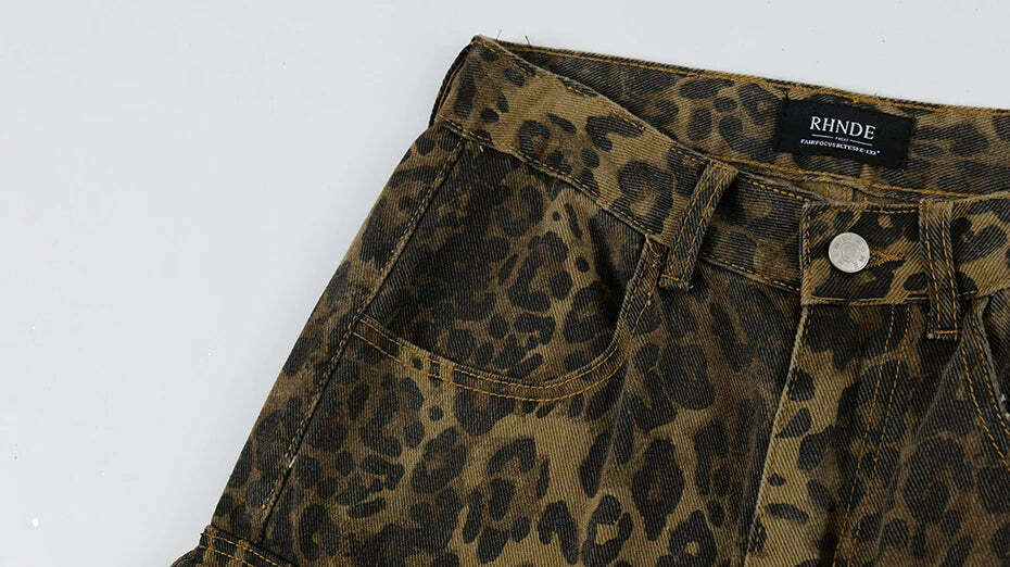 Leopard Print Cargo Jeans - Y2K Fashion Statement with Coquette Aesthetic and Grunge Style Leopard Print Cargo Jeans - Y2K Fashion Statement with Coquette Aesthetic and Grunge Style