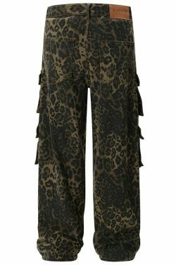 Leopard Print Cargo Jeans - Y2K Fashion Statement with Coquette Aesthetic and Grunge Style