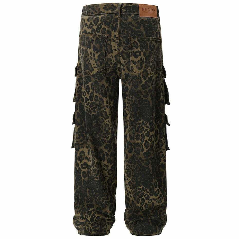 Leopard Print Cargo Jeans - Y2K Fashion Statement with Coquette Aesthetic and Grunge Style Leopard Print Cargo Jeans - Y2K Fashion Statement with Coquette Aesthetic and Grunge Style