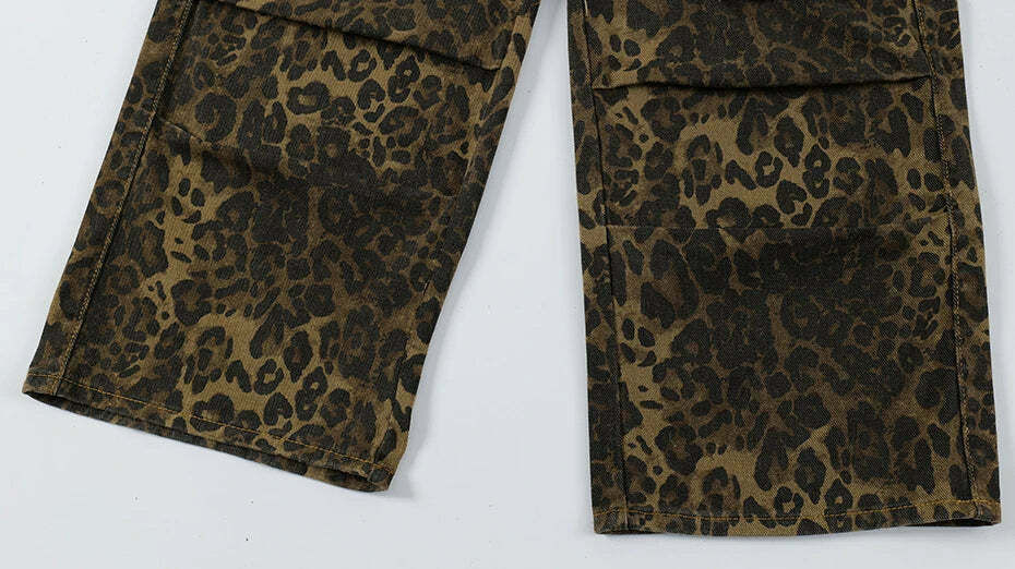 Leopard Print Cargo Jeans - Y2K Fashion Statement with Coquette Aesthetic and Grunge Style Leopard Print Cargo Jeans - Y2K Fashion Statement with Coquette Aesthetic and Grunge Style