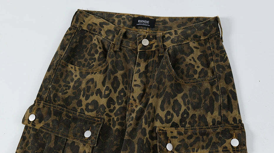 Leopard Print Cargo Jeans - Y2K Fashion Statement with Coquette Aesthetic and Grunge Style Leopard Print Cargo Jeans - Y2K Fashion Statement with Coquette Aesthetic and Grunge Style