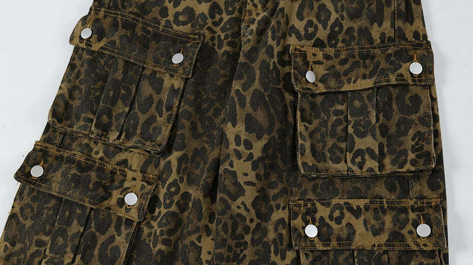 Leopard Print Cargo Jeans - Y2K Fashion Statement with Coquette Aesthetic and Grunge Style Leopard Print Cargo Jeans - Y2K Fashion Statement with Coquette Aesthetic and Grunge Style