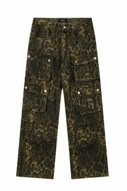 Leopard Print Cargo Jeans - Y2K Fashion Statement with Coquette Aesthetic and Grunge Style