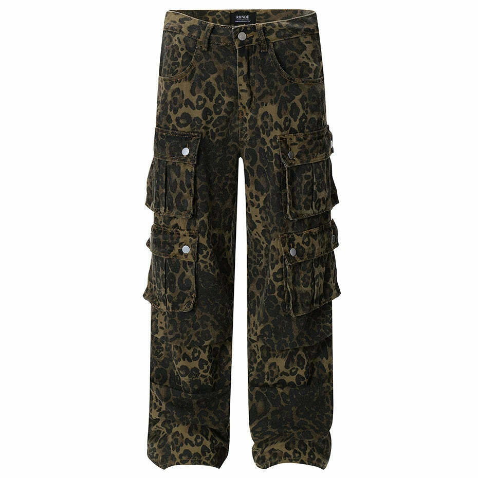 Leopard Print Cargo Jeans - Y2K Fashion Statement with Coquette Aesthetic and Grunge Style Leopard Print Cargo Jeans - Y2K Fashion Statement with Coquette Aesthetic and Grunge Style