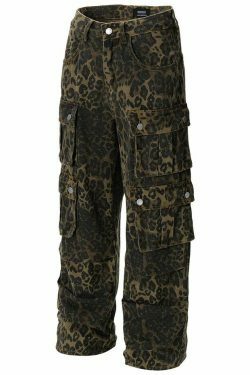 Leopard Print Cargo Jeans - Y2K Fashion Statement with Coquette Aesthetic and Grunge Style